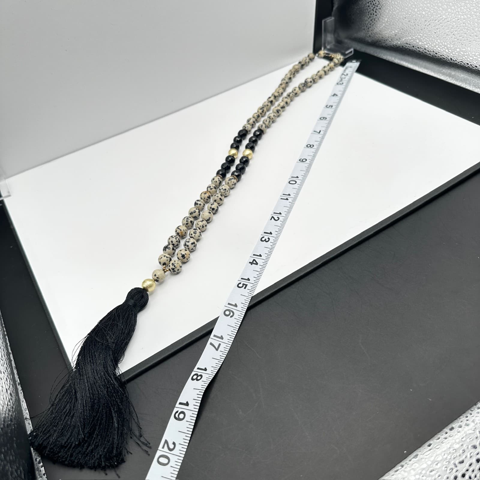 Vintage 90s Love's Affect Dalmatian Jasper Black Tassel Necklace Women's Jewelry - Thumbnail 13