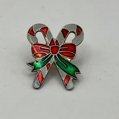 Brooch Pin Set Vintage Christmas Santa Claus Candy Cane Gold Tone Enamel Holiday - Thumbnail 6