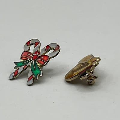 Brooch Pin Set Vintage Christmas Santa Claus Candy Cane Gold Tone Enamel Holiday - Thumbnail 9