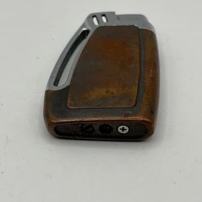 VTG Mid-Century Butane Pocket Lighter Wood Grain Chrome Finish Retro Rare Art - Thumbnail 2