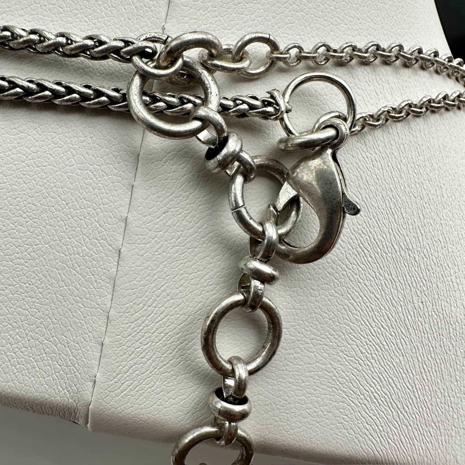 Vintage 90s Silver Tone Multi-Chain Faux Pearl Pendant Necklace Boho Statement - Thumbnail 9