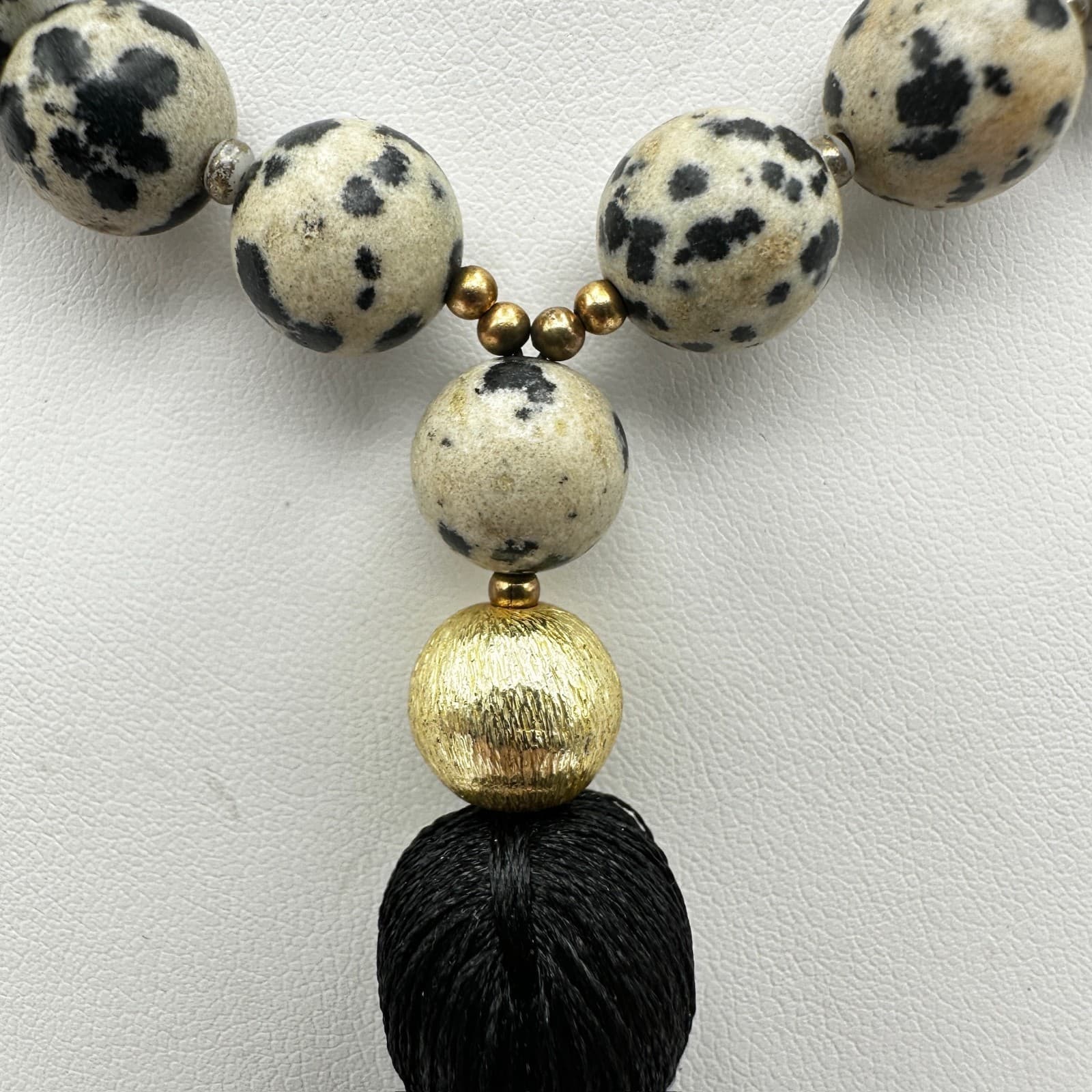 Vintage 90s Love's Affect Dalmatian Jasper Black Tassel Necklace Women's Jewelry - Thumbnail 6