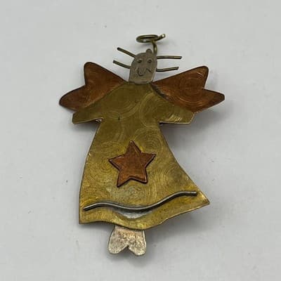 VTG Artisan Mixed Metal Angel Brooch Pin Lot 2 Brass Silver Copper Handmade Star - Thumbnail 4