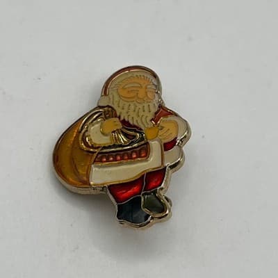 Brooch Pin Set Vintage Christmas Santa Claus Candy Cane Gold Tone Enamel Holiday - Thumbnail 3