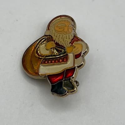 Brooch Pin Set Vintage Christmas Santa Claus Candy Cane Gold Tone Enamel Holiday - Thumbnail 2