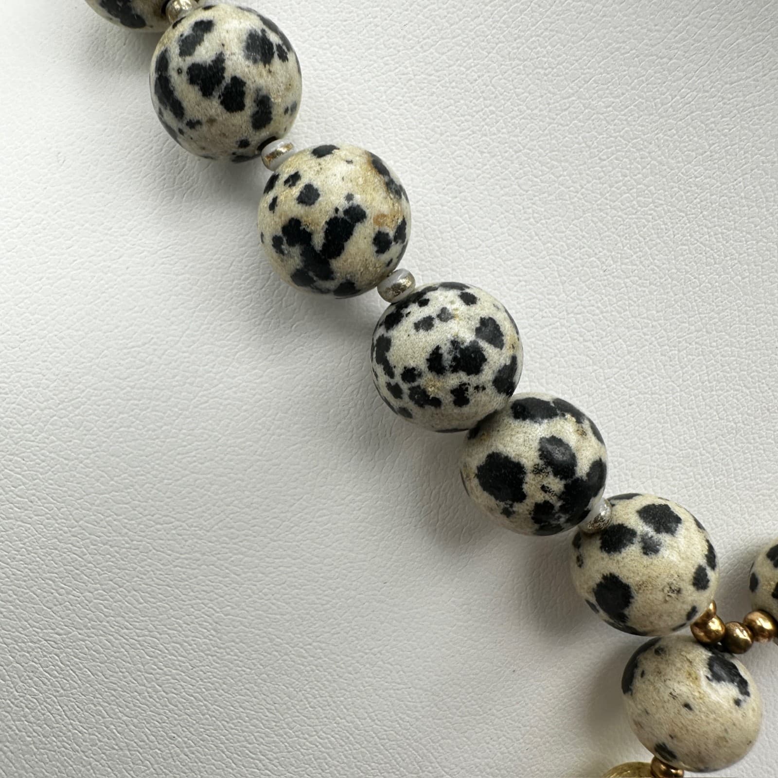 Vintage 90s Love's Affect Dalmatian Jasper Black Tassel Necklace Women's Jewelry - Thumbnail 4