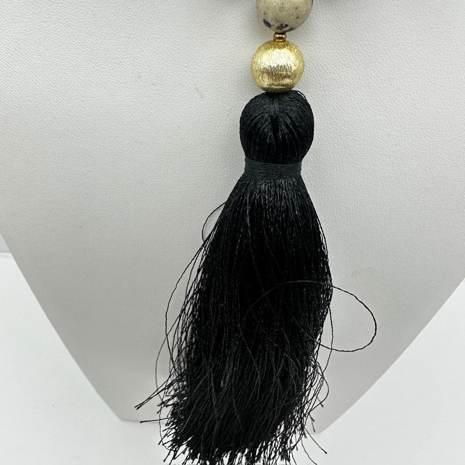 Vintage 90s Love's Affect Dalmatian Jasper Black Tassel Necklace Women's Jewelry - Thumbnail 8