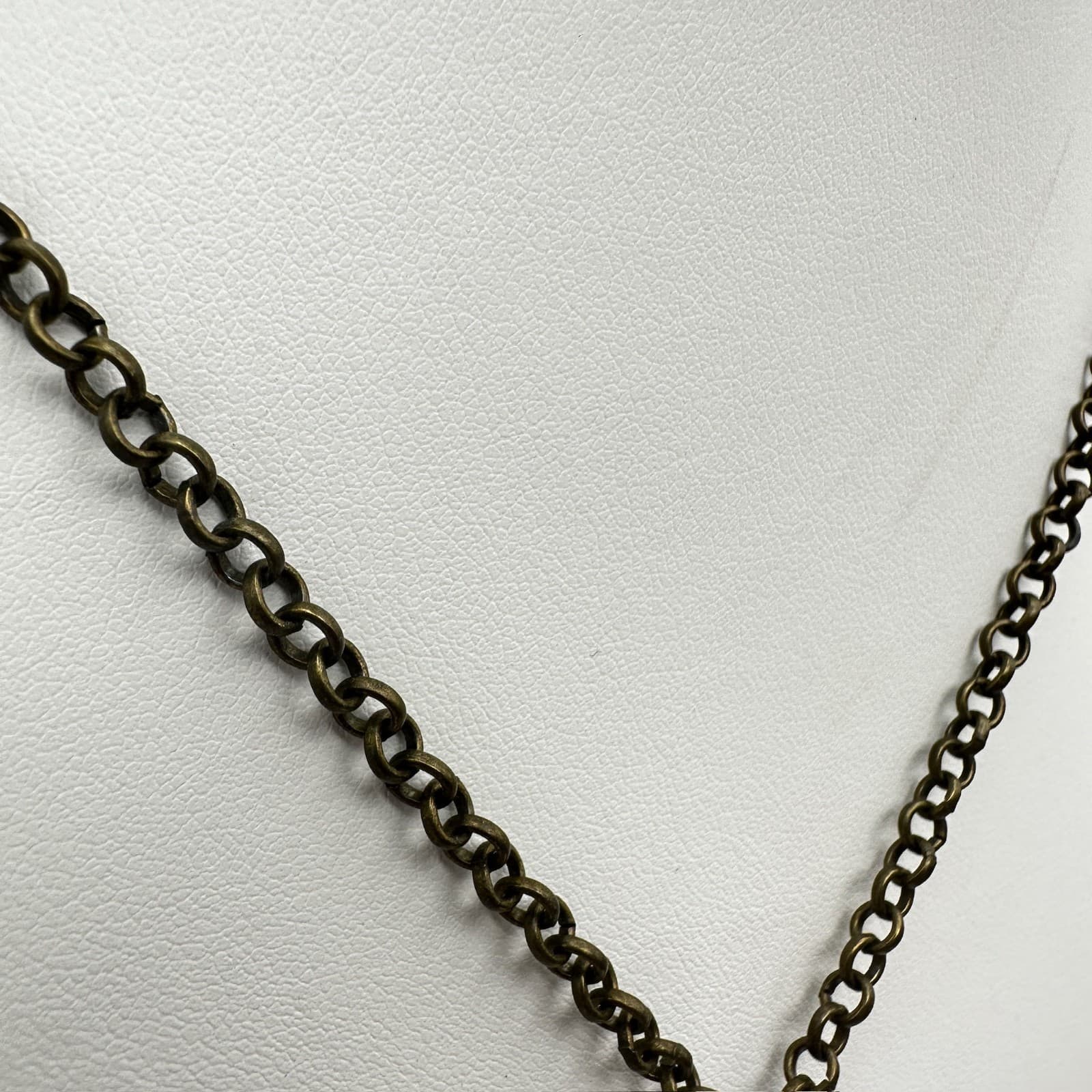 Vintage 90s Bronze Filigree Pendant Beads Necklace Rhinestone Women's Jewelry - Thumbnail 12