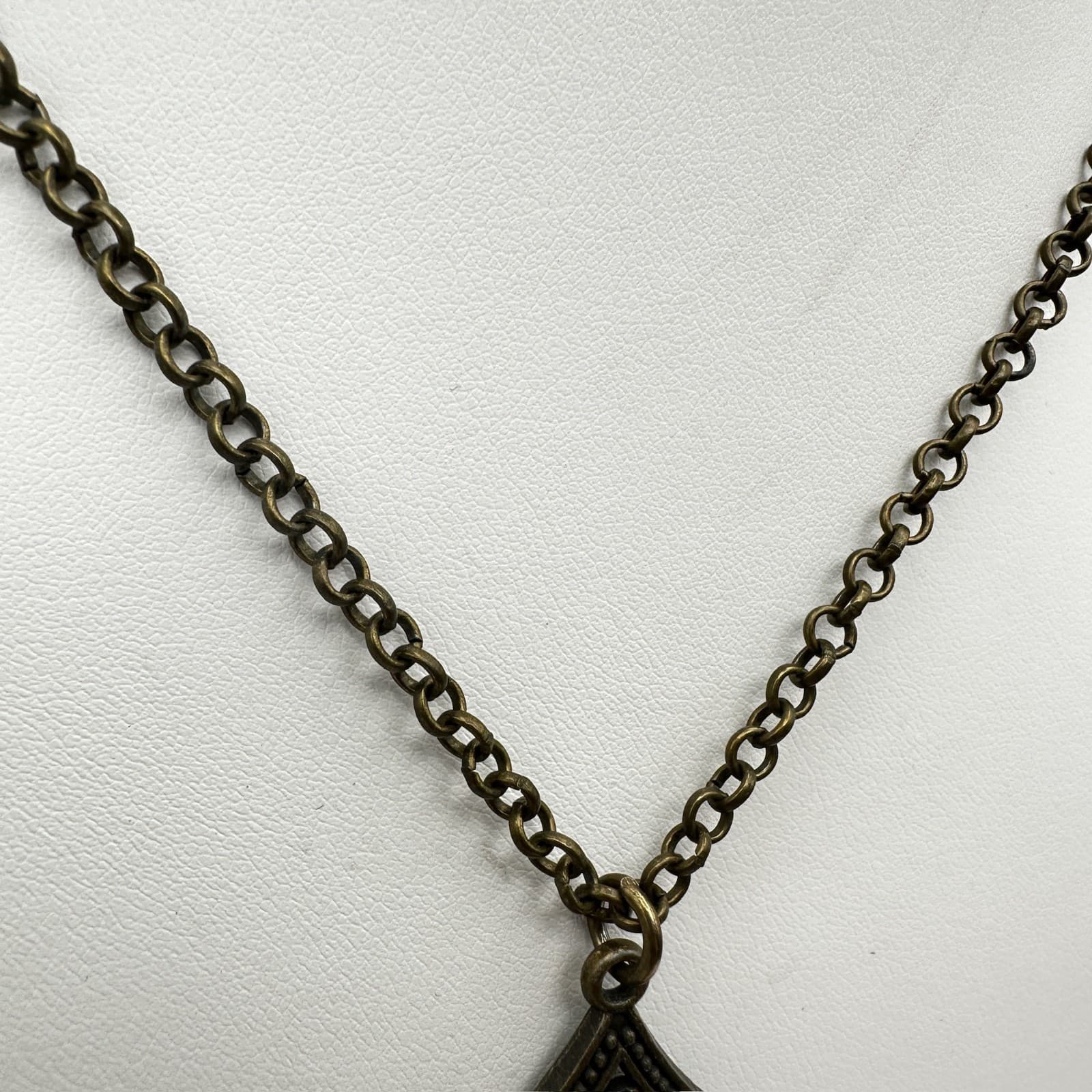 Vintage 90s Bronze Filigree Pendant Beads Necklace Rhinestone Women's Jewelry - Thumbnail 11