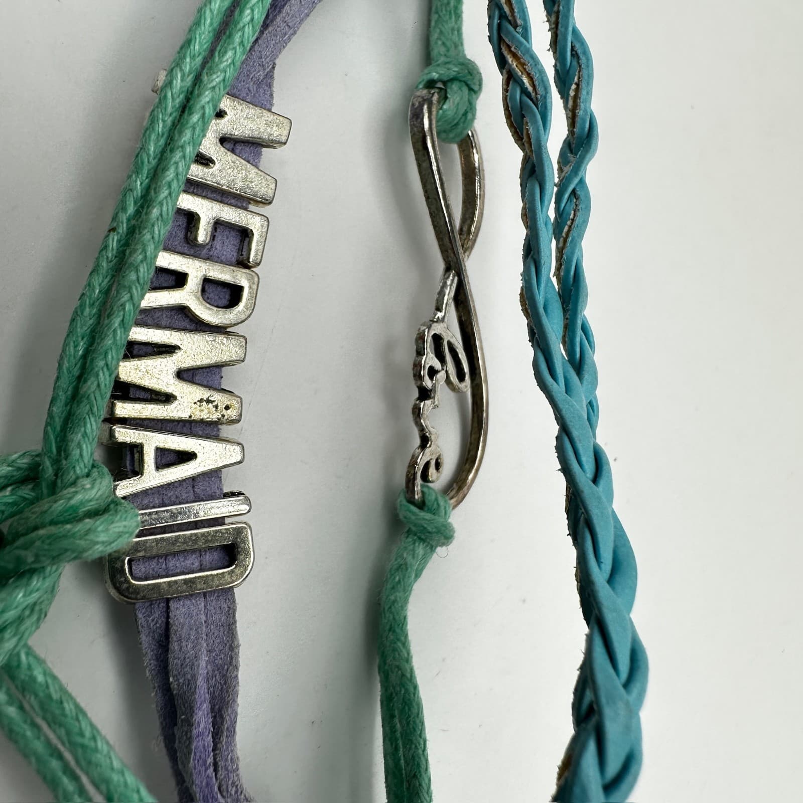 Vintage 90s Mermaid Multi-strand Bracelet Teal Purple Silver Tone Love Infinity - Thumbnail 4