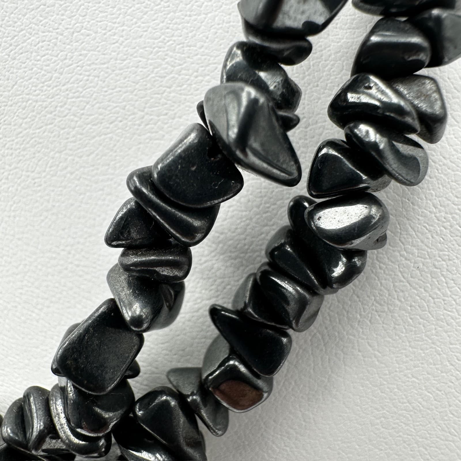 Vintage 80s Hematite Chip Stone Necklace Black Beaded Multi-Strand Boho Jewelry - Thumbnail 8