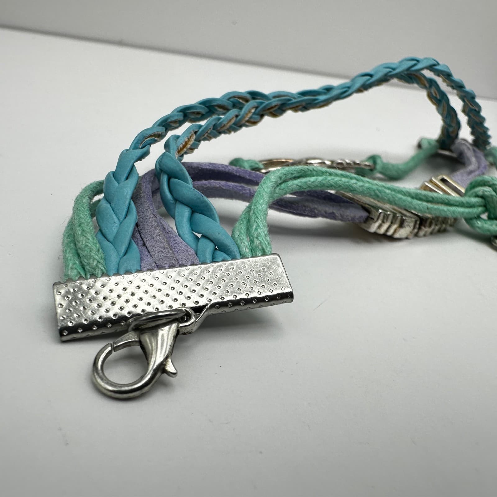 Vintage 90s Mermaid Multi-strand Bracelet Teal Purple Silver Tone Love Infinity - Thumbnail 5