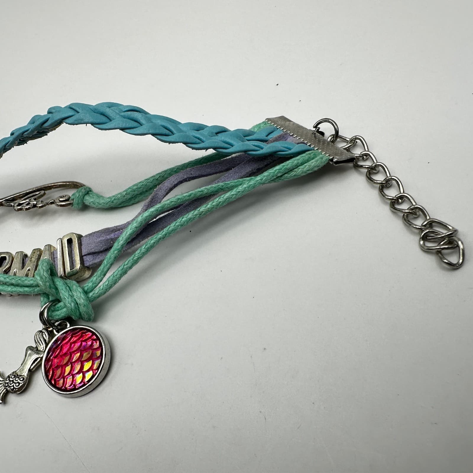 Vintage 90s Mermaid Multi-strand Bracelet Teal Purple Silver Tone Love Infinity - Thumbnail 9