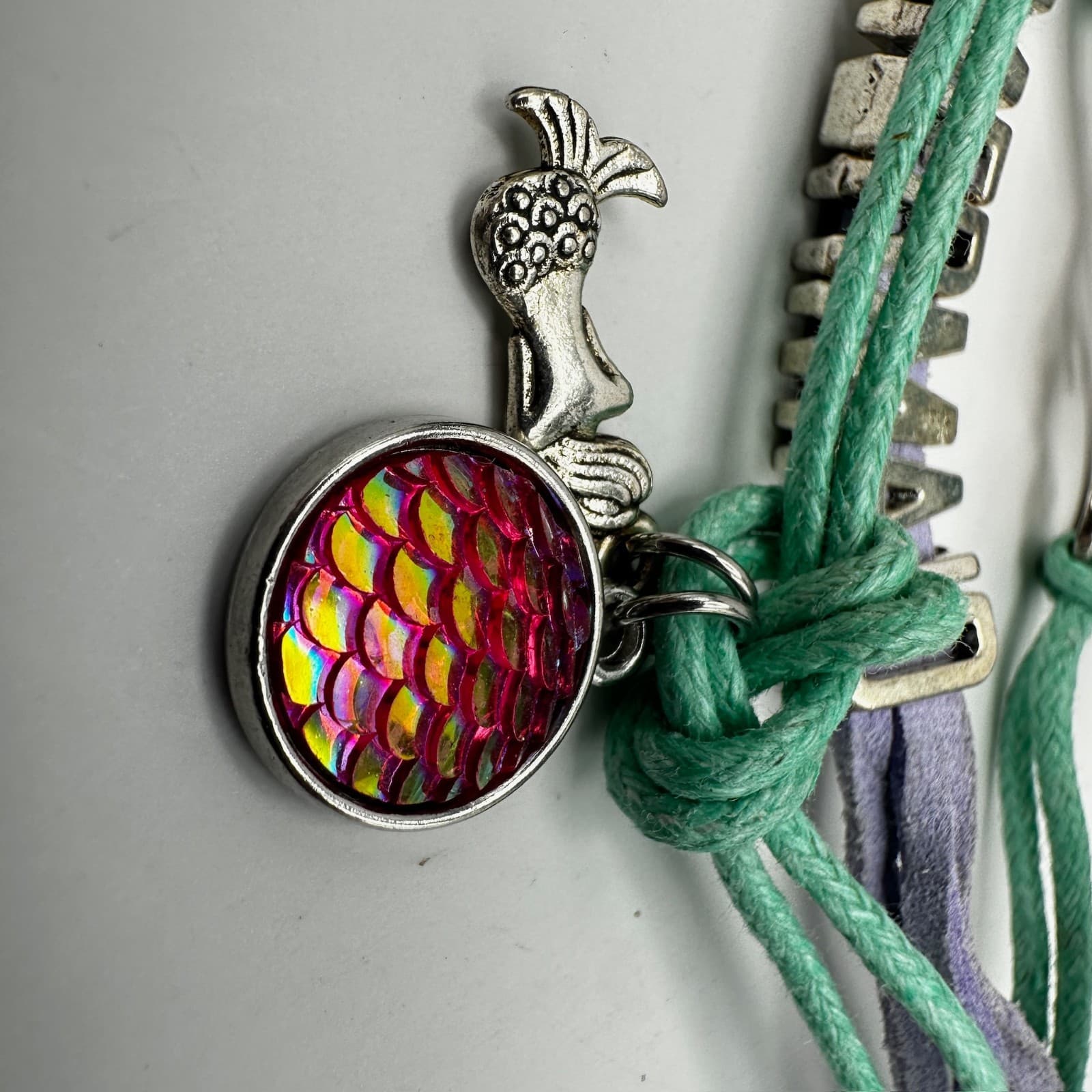 Vintage 90s Mermaid Multi-strand Bracelet Teal Purple Silver Tone Love Infinity - Thumbnail 3