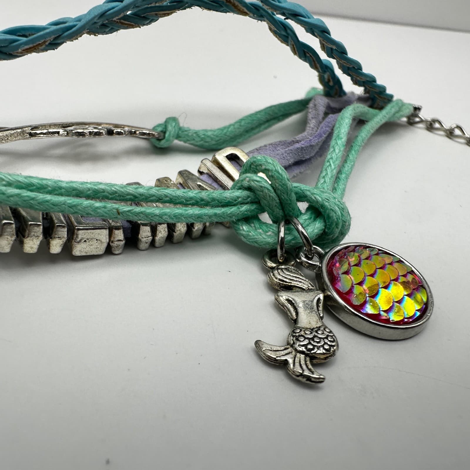 Vintage 90s Mermaid Multi-strand Bracelet Teal Purple Silver Tone Love Infinity - Thumbnail 7