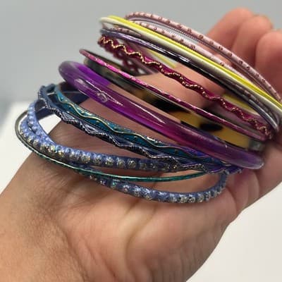 14 Pcs Vintage Bangle Bracelet Lot Colorful Enamel Glitter Acrylic Classic - Thumbnail 11