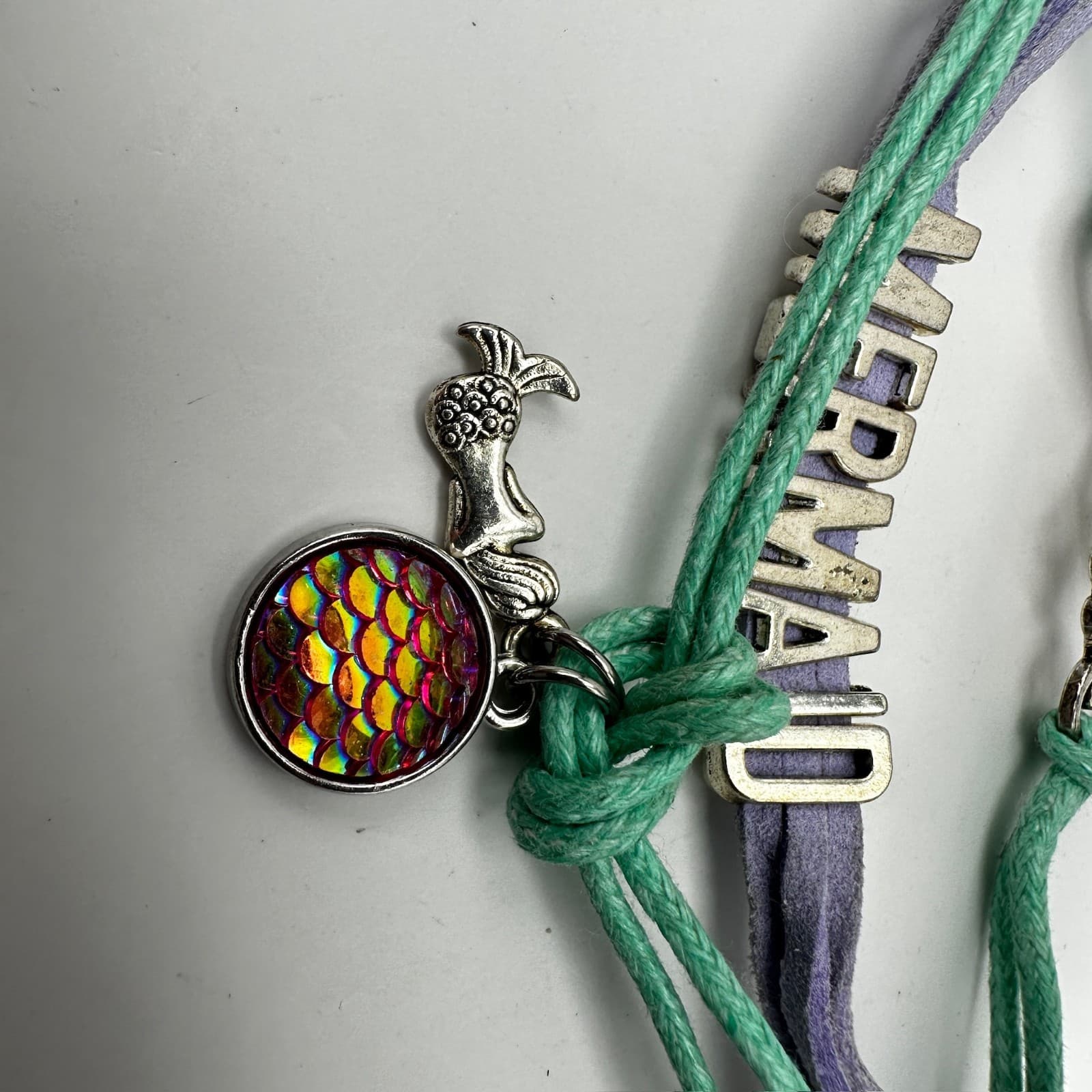 Vintage 90s Mermaid Multi-strand Bracelet Teal Purple Silver Tone Love Infinity - Thumbnail 2