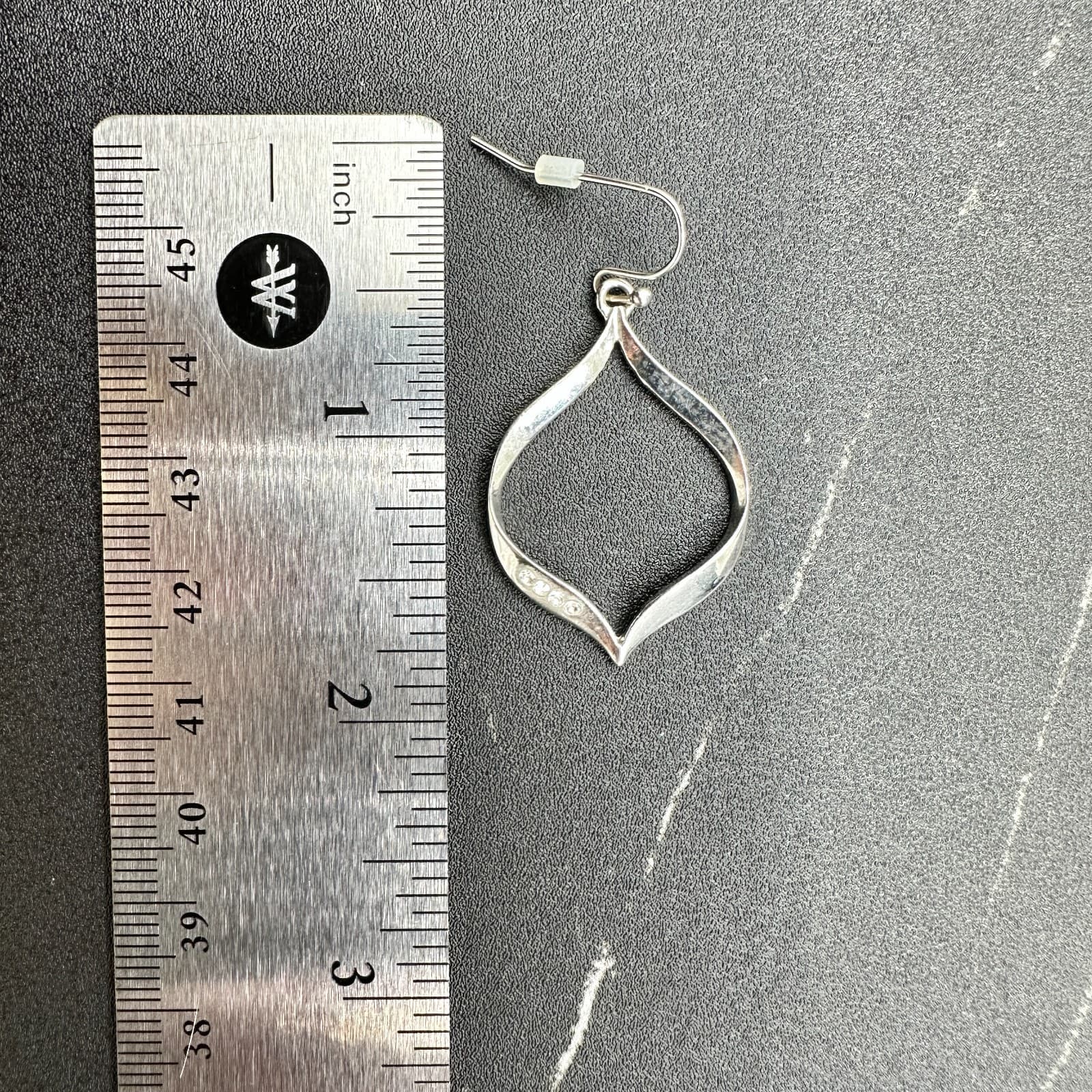 Vintage Silver Tone Open Leaf Dangle Earrings Crystal Accents Modern Style - Thumbnail 13