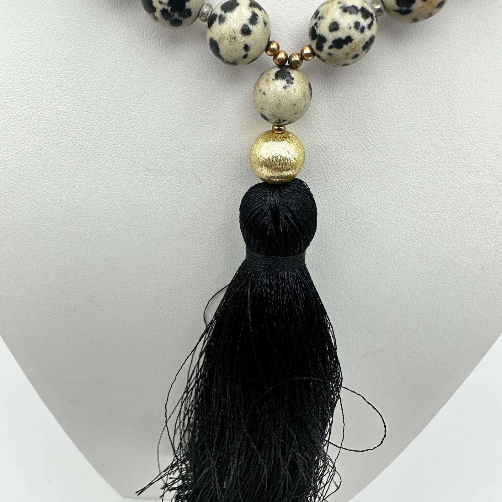 Vintage 90s Love's Affect Dalmatian Jasper Black Tassel Necklace Women's Jewelry - Thumbnail 9
