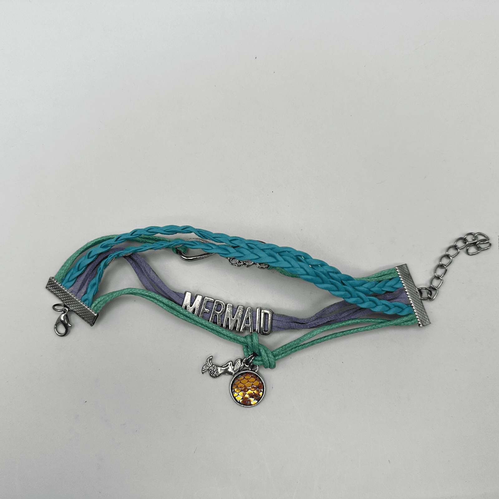 Vintage 90s Mermaid Multi-strand Bracelet Teal Purple Silver Tone Love Infinity - Image 1