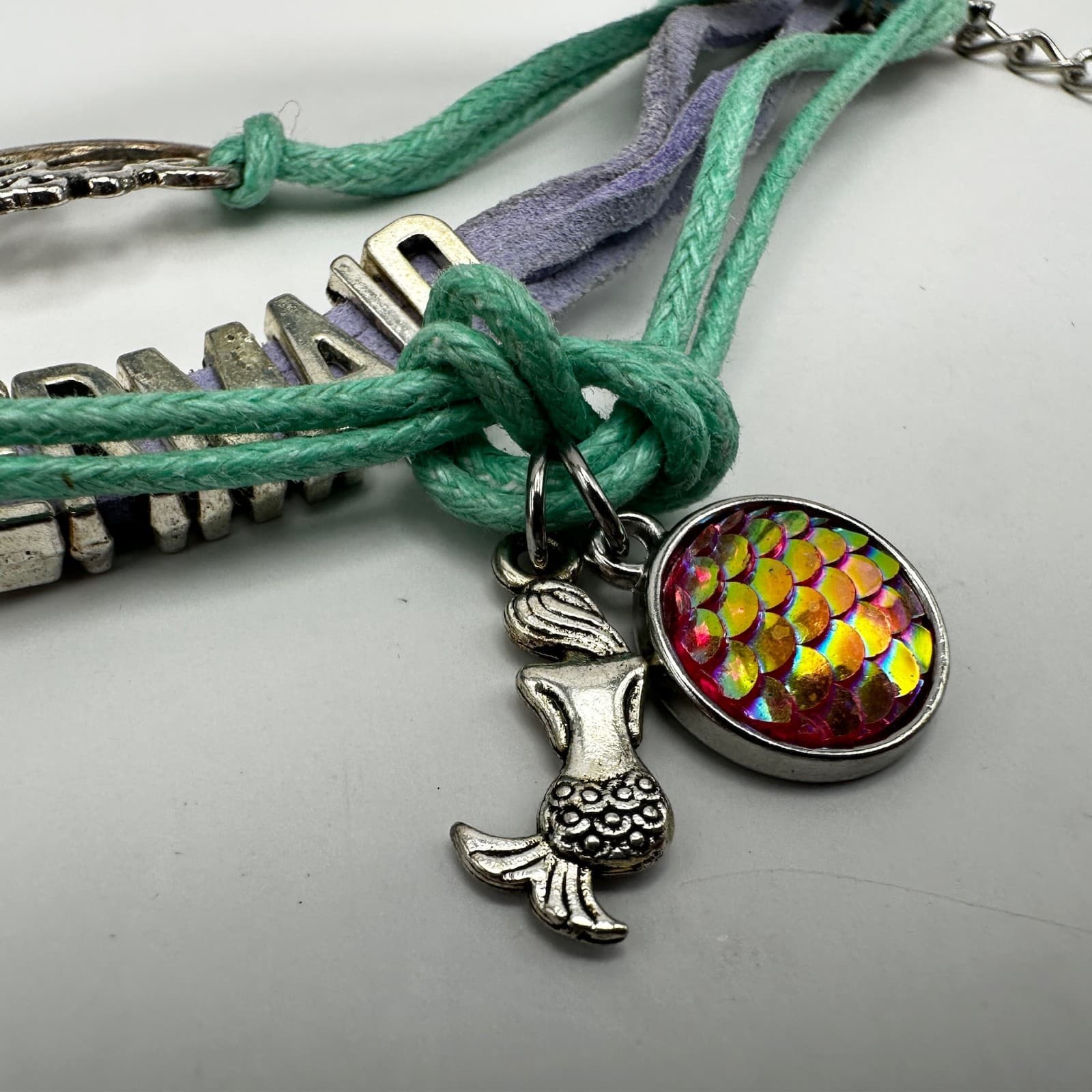 Vintage 90s Mermaid Multi-strand Bracelet Teal Purple Silver Tone Love Infinity - Thumbnail 8