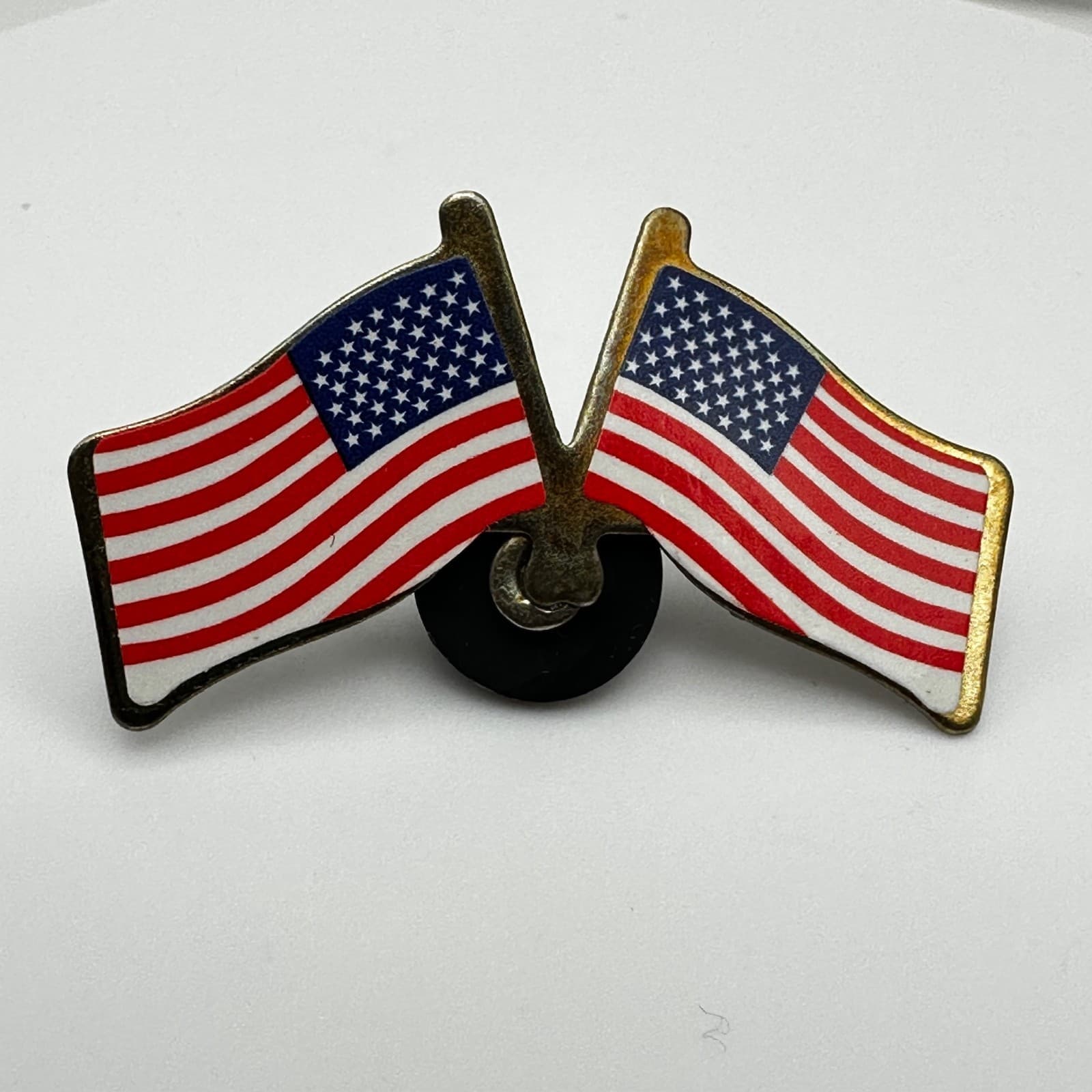 Vintage 90s Patriotic Brooch Pin Crossed Double American Flags Enamel Jewelry - Thumbnail 7