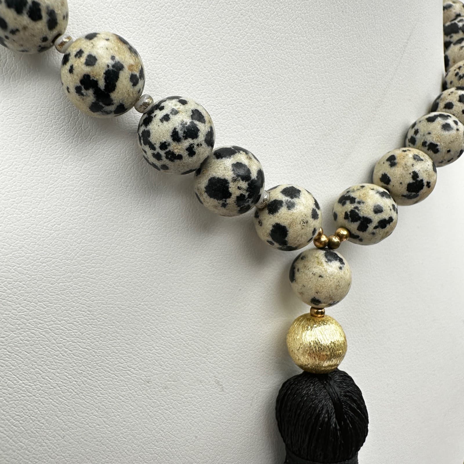 Vintage 90s Love's Affect Dalmatian Jasper Black Tassel Necklace Women's Jewelry - Thumbnail 10