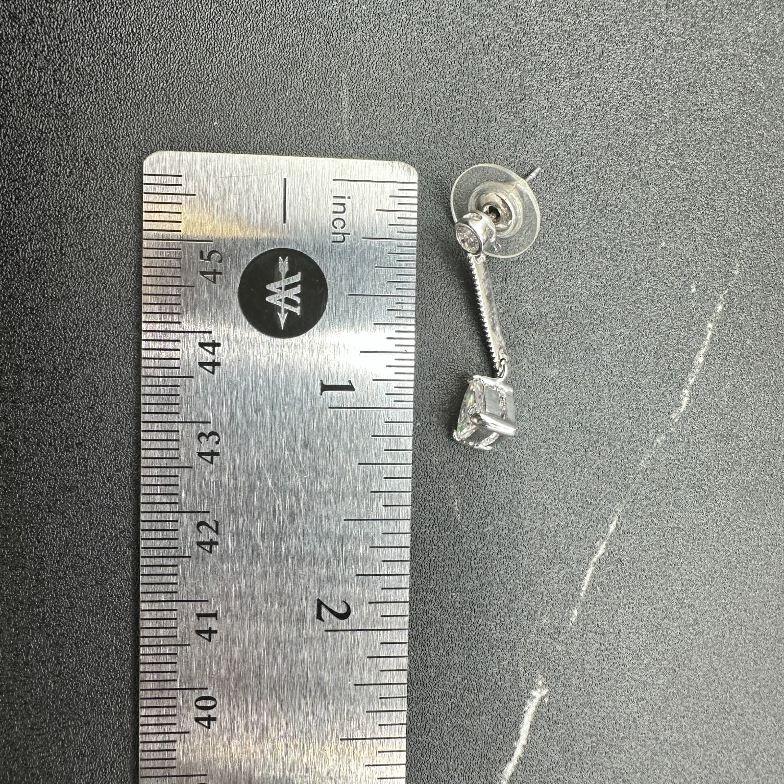 Vintage Silver Tone Drop Earrings Triangle Clear CZ Dangle Minimalist Elegant - Thumbnail 3