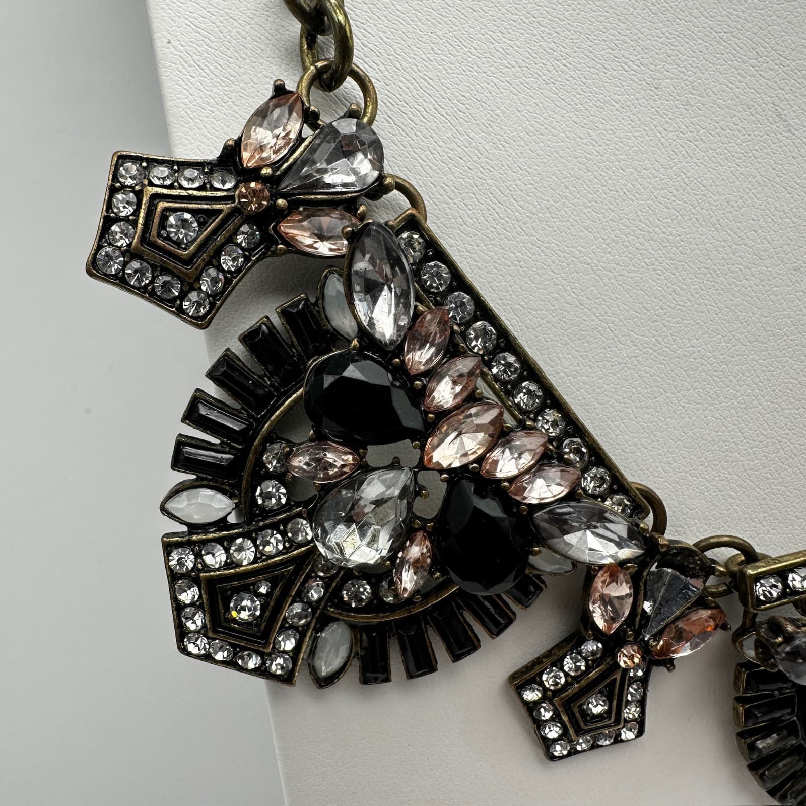 Vintage Y2K Chunky Necklace Bronze Tone Rhinestone Black Crystal Women's Jewelry - Thumbnail 3