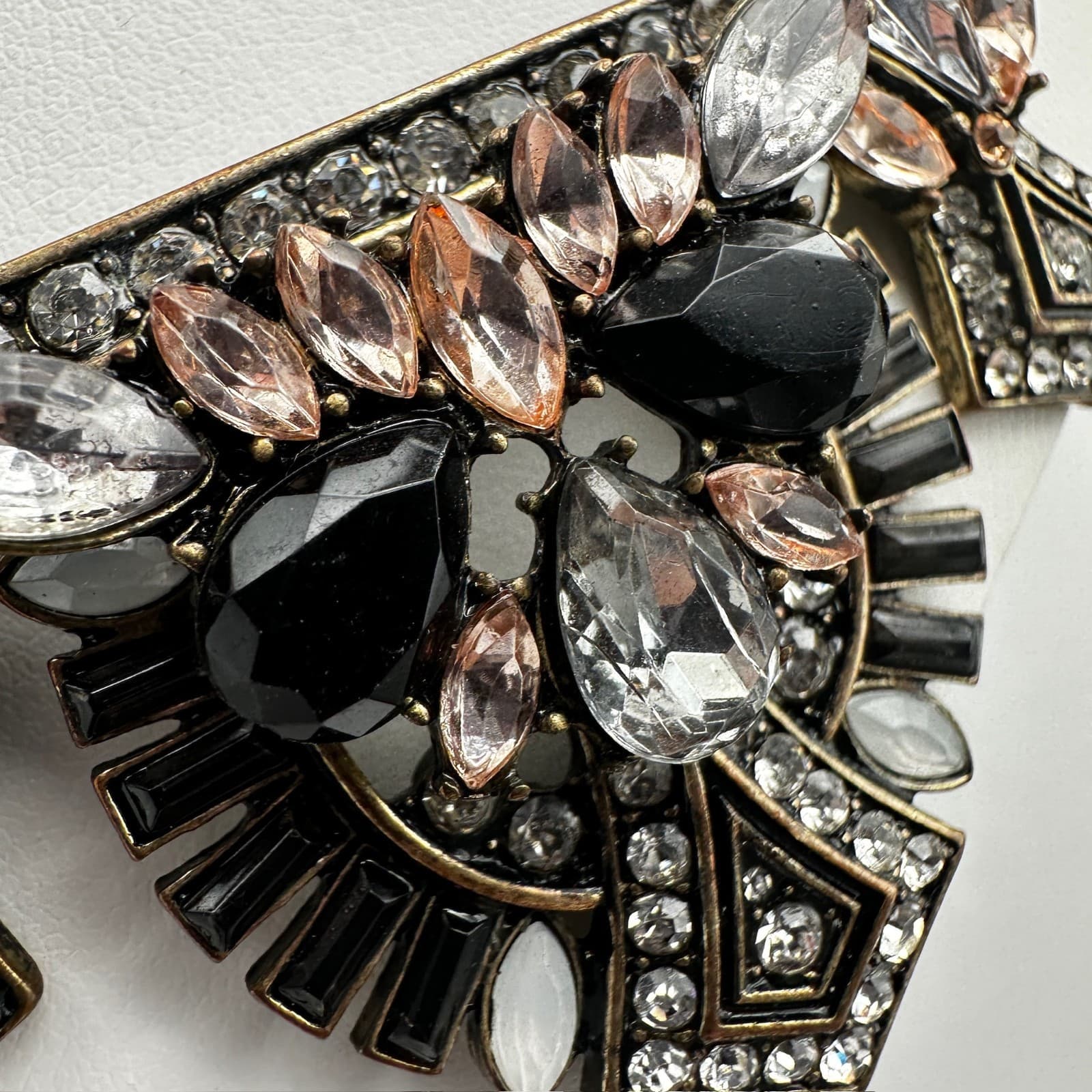 Vintage Y2K Chunky Necklace Bronze Tone Rhinestone Black Crystal Women's Jewelry - Thumbnail 7