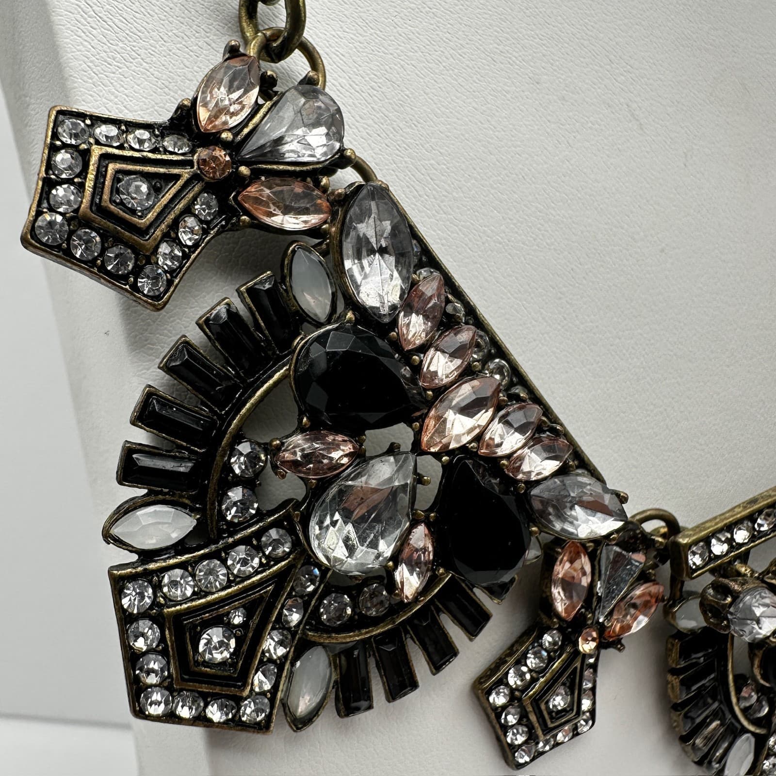 Vintage Y2K Chunky Necklace Bronze Tone Rhinestone Black Crystal Women's Jewelry - Thumbnail 12