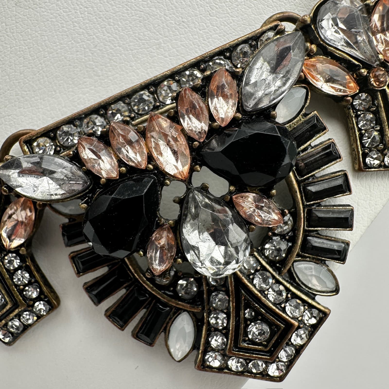 Vintage Y2K Chunky Necklace Bronze Tone Rhinestone Black Crystal Women's Jewelry - Thumbnail 6