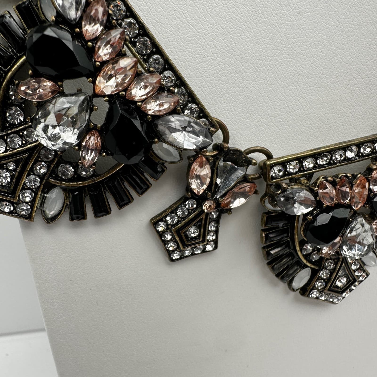 Vintage Y2K Chunky Necklace Bronze Tone Rhinestone Black Crystal Women's Jewelry - Thumbnail 4