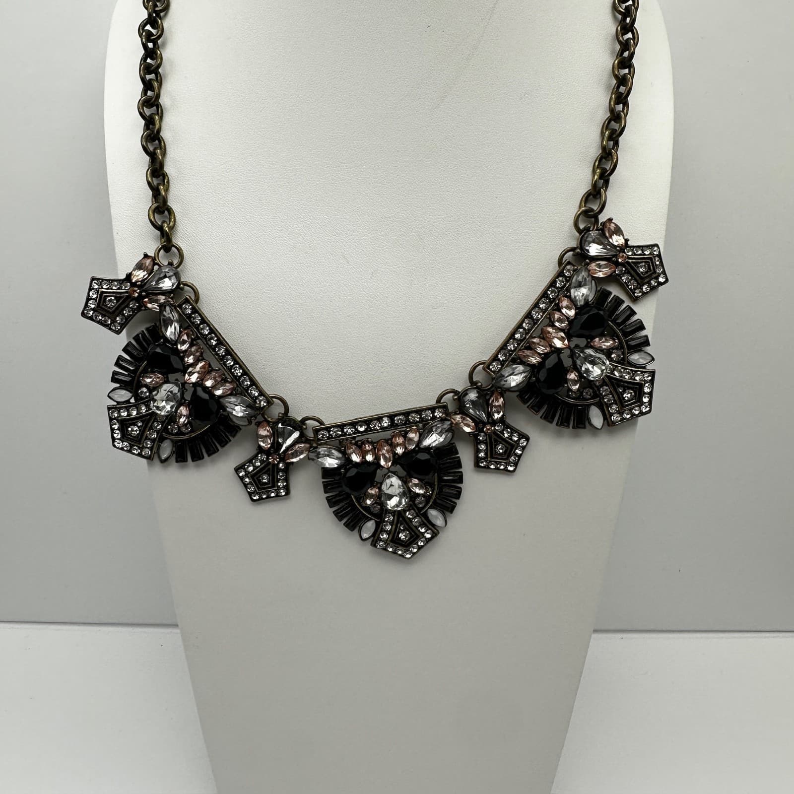 Vintage Y2K Chunky Necklace Bronze Tone Rhinestone Black Crystal Women's Jewelry - Image 1