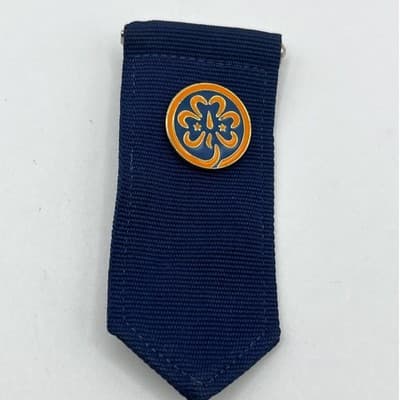 Vintage Girl Scout WAGGGS Blue Ribbon Badge Trefoil Pin Enamel World Association - Image 1