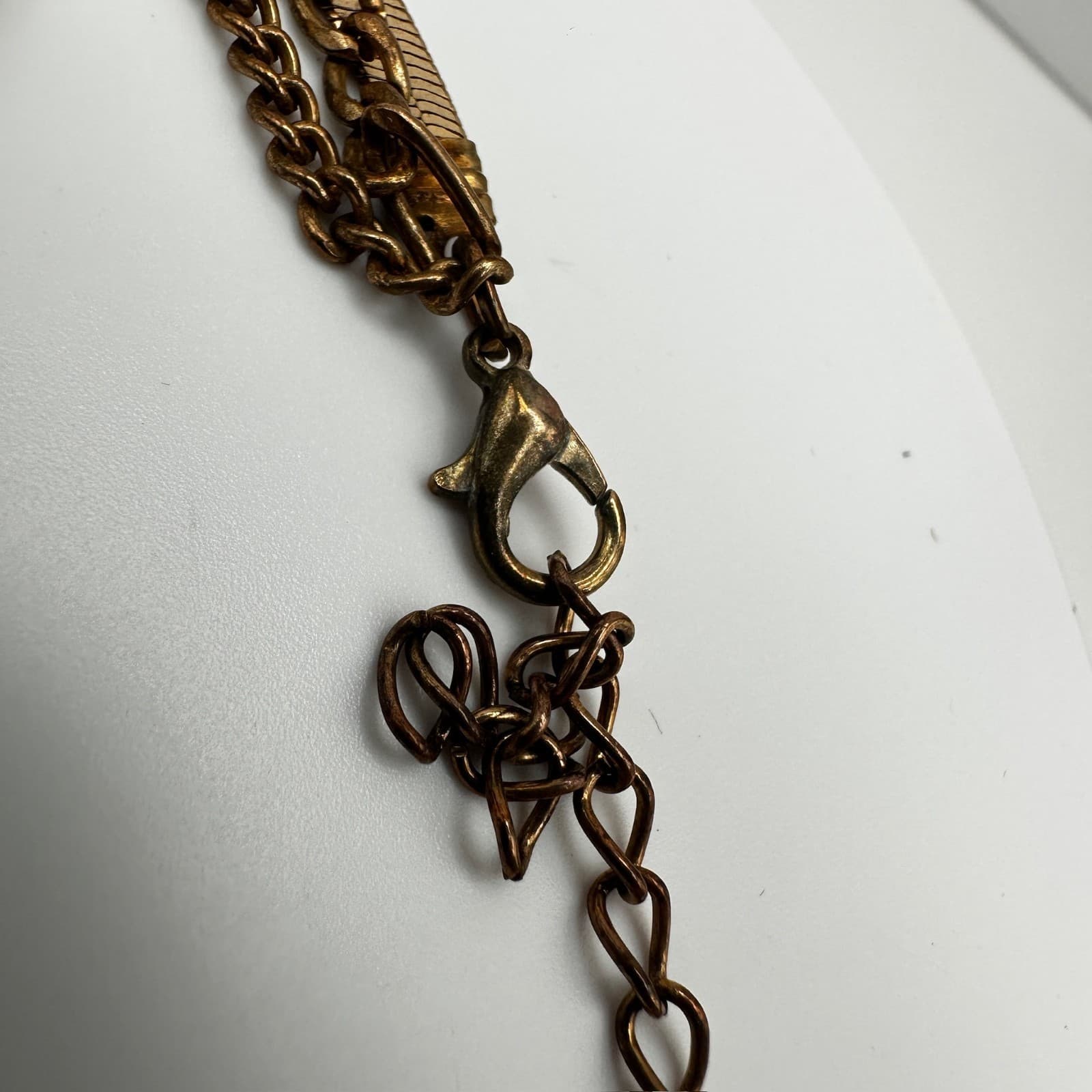 Vintage 90s Gold Tone Multi-Chain Layered Bracelets Herringbone Figaro Statement - Thumbnail 6