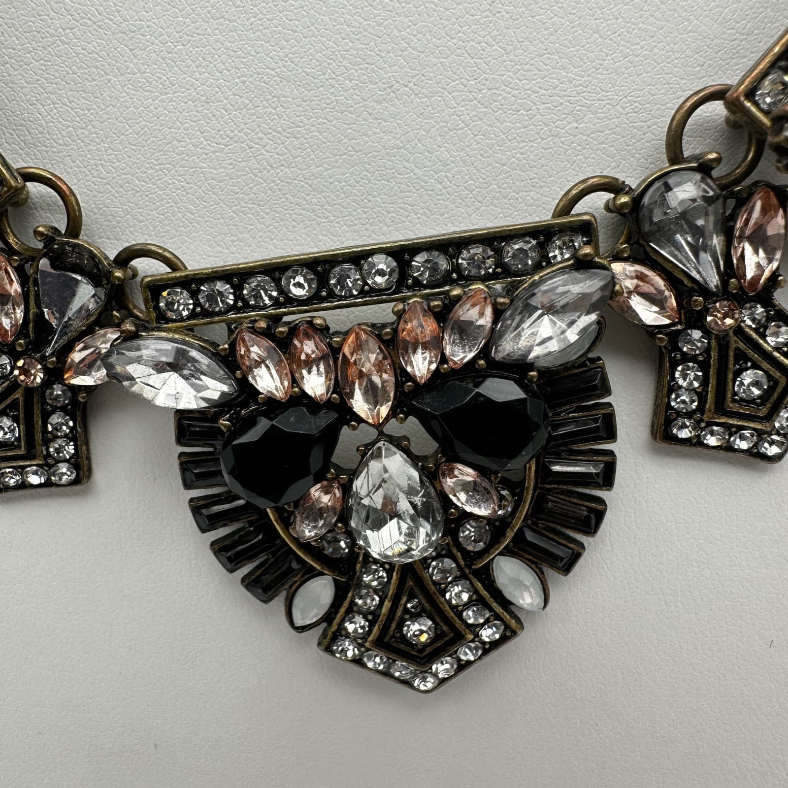 Vintage Y2K Chunky Necklace Bronze Tone Rhinestone Black Crystal Women's Jewelry - Thumbnail 5