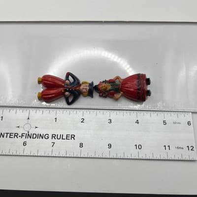 Vintage Dutch Boy Girl Hand Painted Brooch Pin Set Red Blue Costume Jewelry Pair - Thumbnail 7