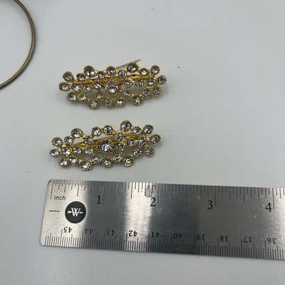 Vintage Gold Tone Rhinestone Brooch Pin Set of 2 Sparkly Crystal Classic Fashion - Thumbnail 6