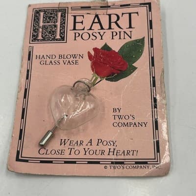 VTG Two's Company Hand Blown Glass Heart Posy Pin Bud Vase Brooch Jewelry Lot - Thumbnail 2
