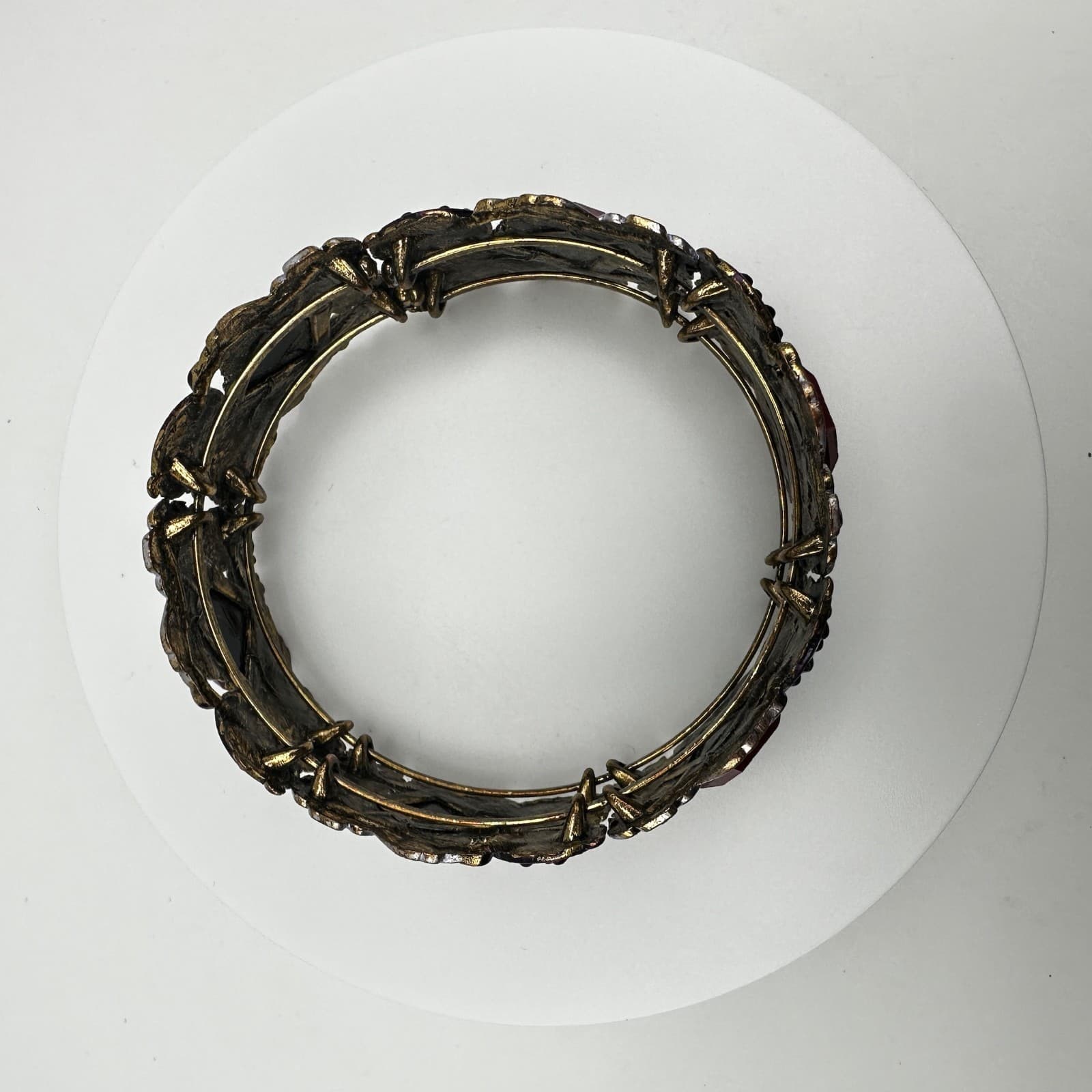 Vintage 90s Boho Floral Link Bracelet Geometric Stones Purple Enamel Jewelry - Thumbnail 3