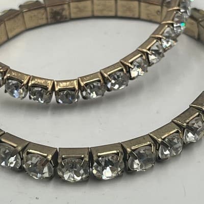 Vintage Set of 2 Clear Rhinestone Gold Tone Flex Stretch Bracelets Stackable 7" - Thumbnail 4