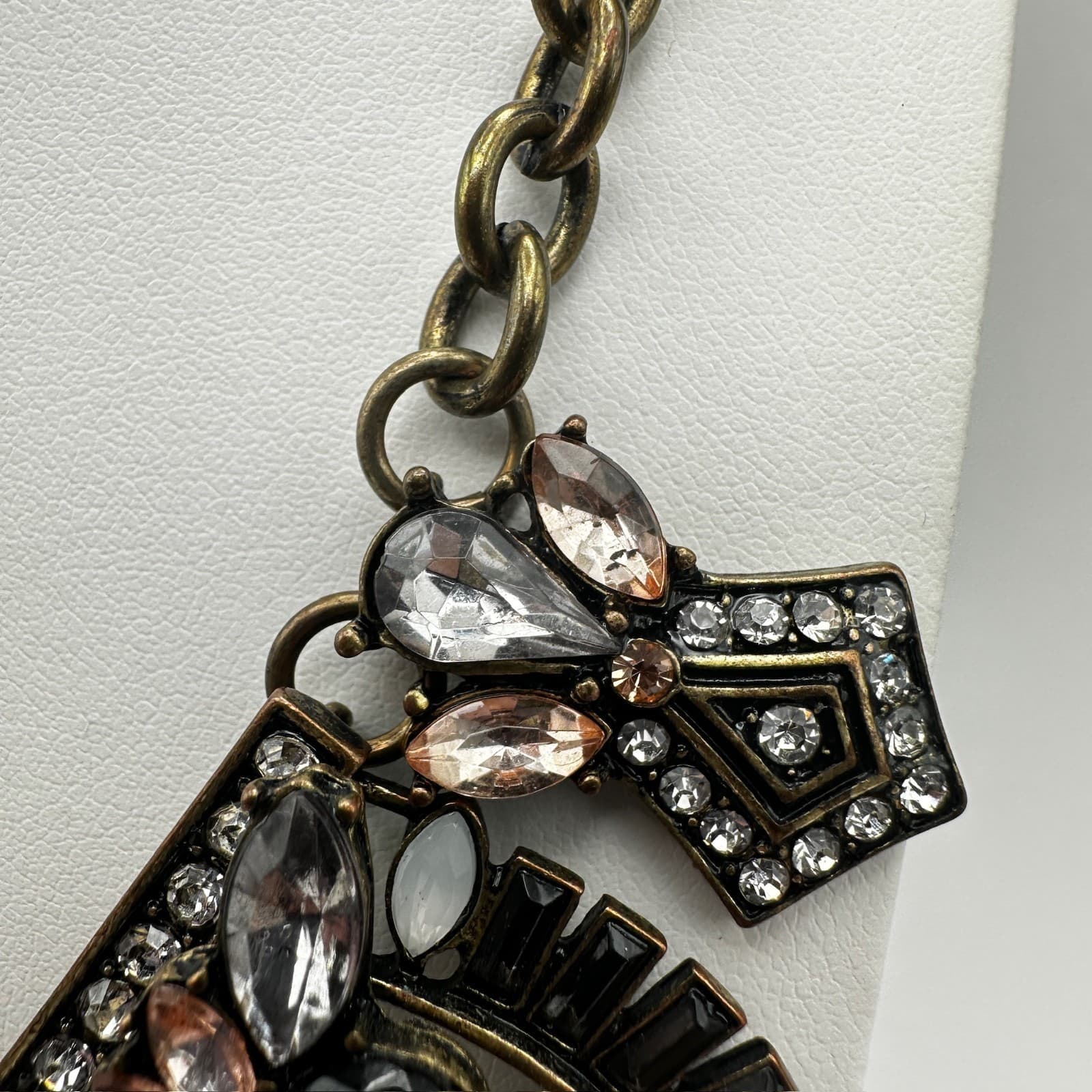 Vintage Y2K Chunky Necklace Bronze Tone Rhinestone Black Crystal Women's Jewelry - Thumbnail 8