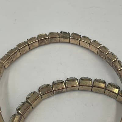 Vintage Set of 2 Clear Rhinestone Gold Tone Flex Stretch Bracelets Stackable 7" - Thumbnail 3