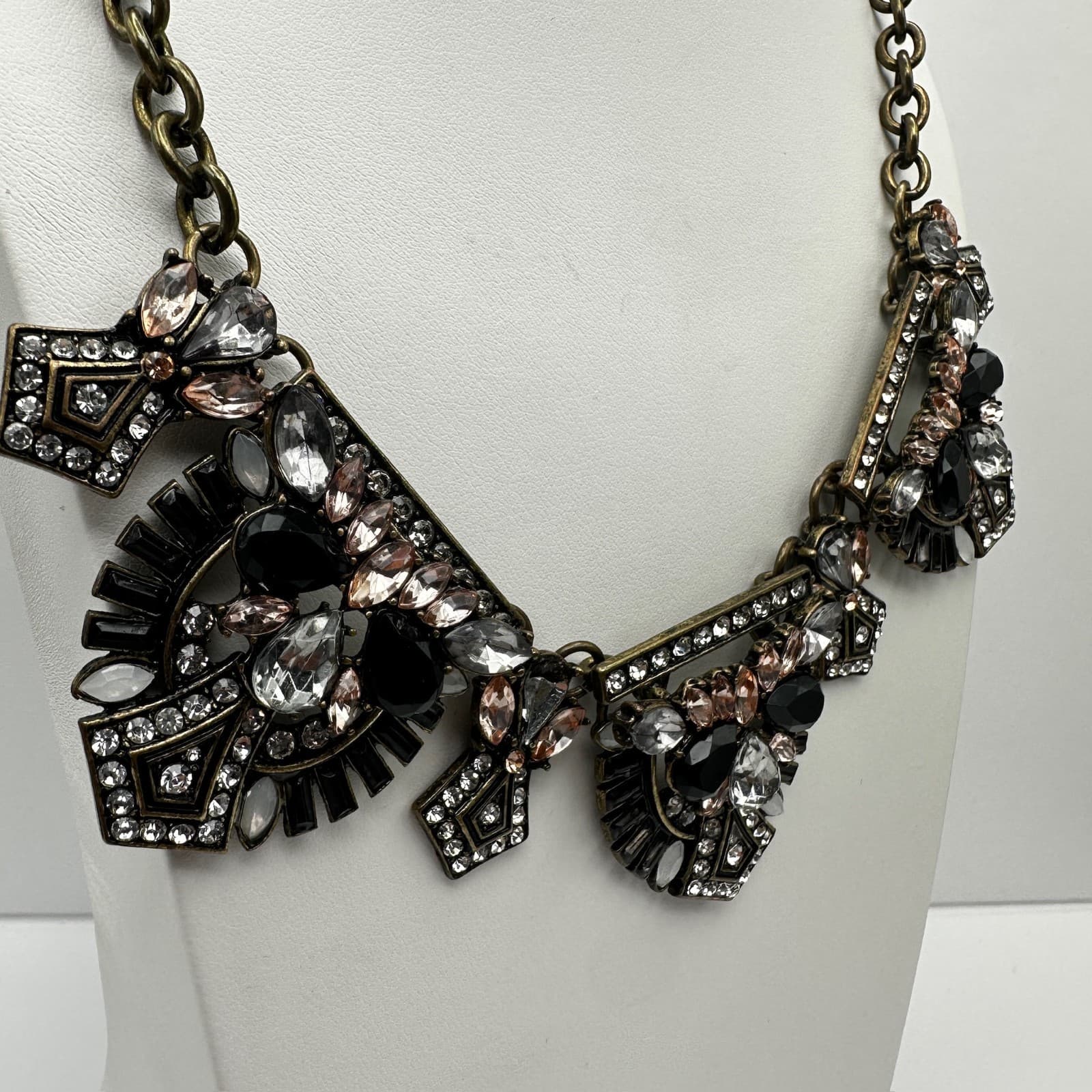 Vintage Y2K Chunky Necklace Bronze Tone Rhinestone Black Crystal Women's Jewelry - Thumbnail 11