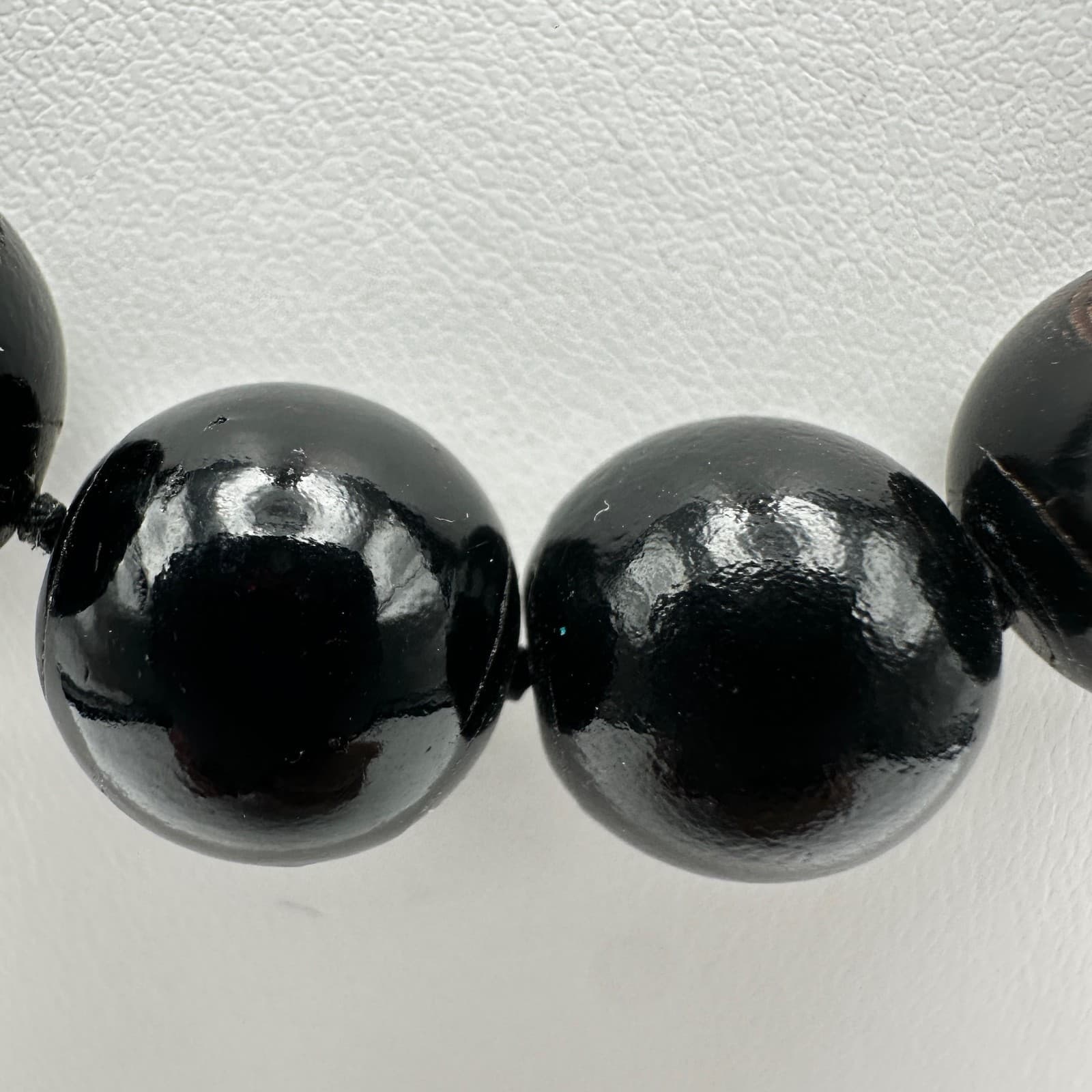 Vintage 90s Black Onyx Glass Beaded Necklace Round Statement Women's Jewelry - Thumbnail 11