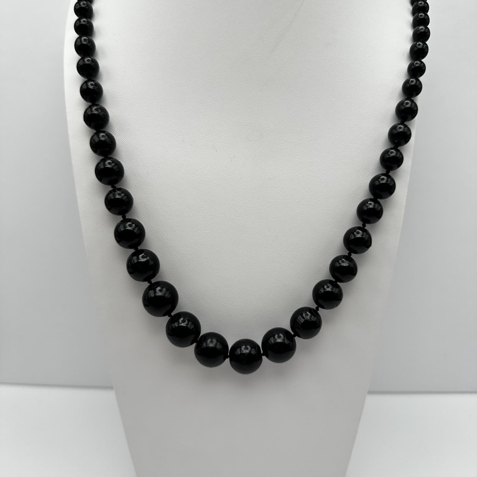 Vintage 90s Black Onyx Glass Beaded Necklace Round Statement Women's Jewelry - Image 1