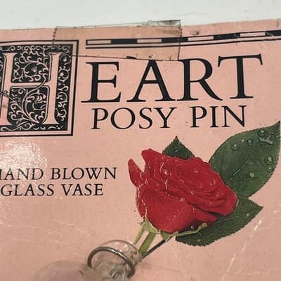 VTG Two's Company Hand Blown Glass Heart Posy Pin Bud Vase Brooch Jewelry Lot - Thumbnail 3