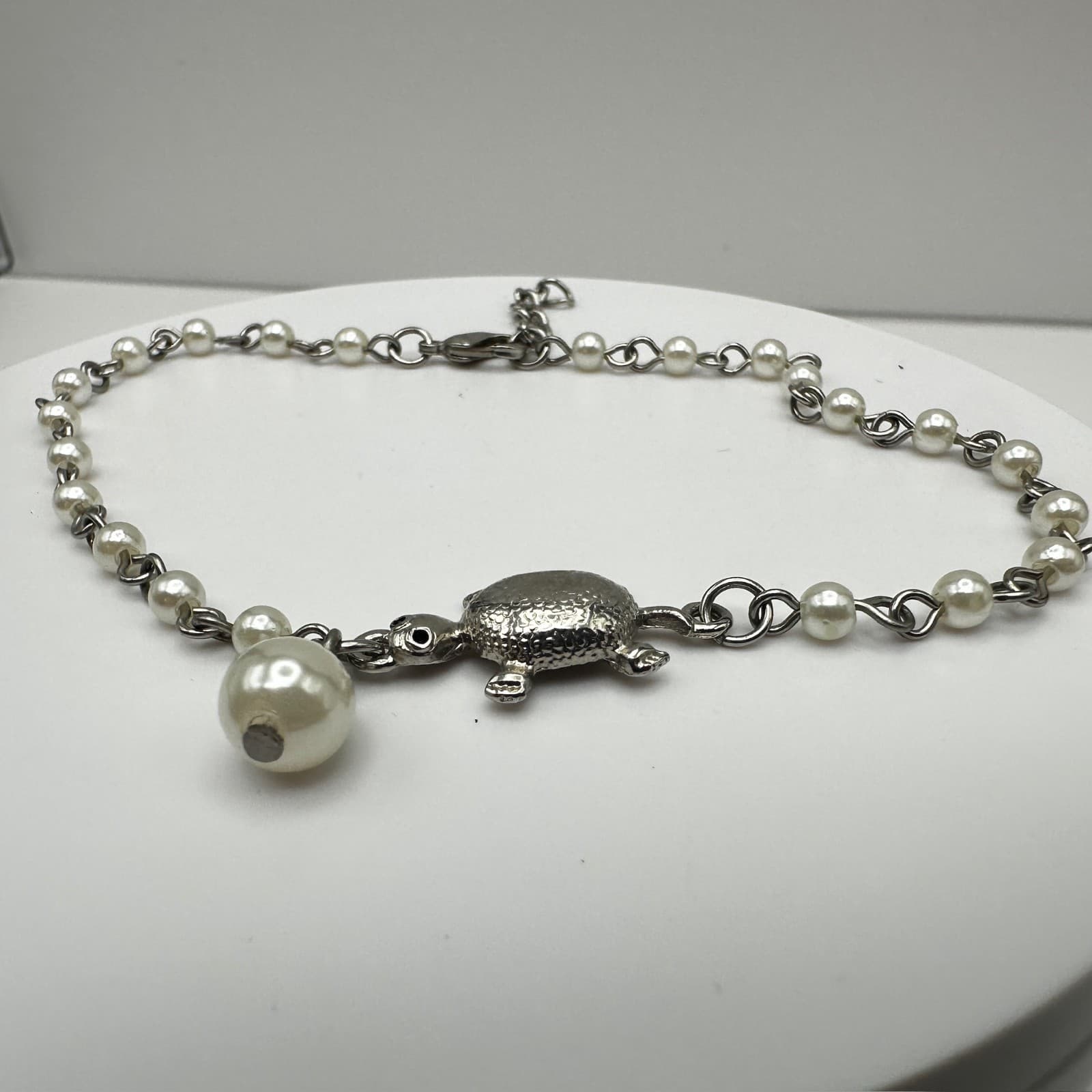 Vintage Y2K Faux Pearl Turtle Charm Bracelets Silver Tone Pendant Boho Jewelry - Thumbnail 7
