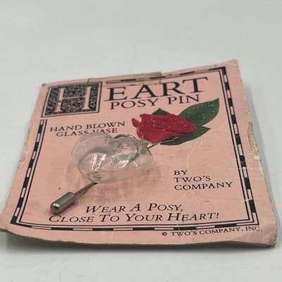 VTG Two's Company Hand Blown Glass Heart Posy Pin Bud Vase Brooch Jewelry Lot - Thumbnail 5